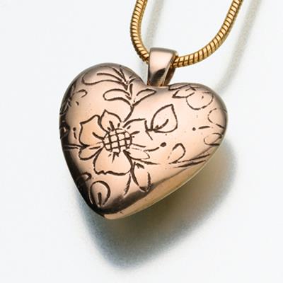 bronze floral heart cremation pendant necklace